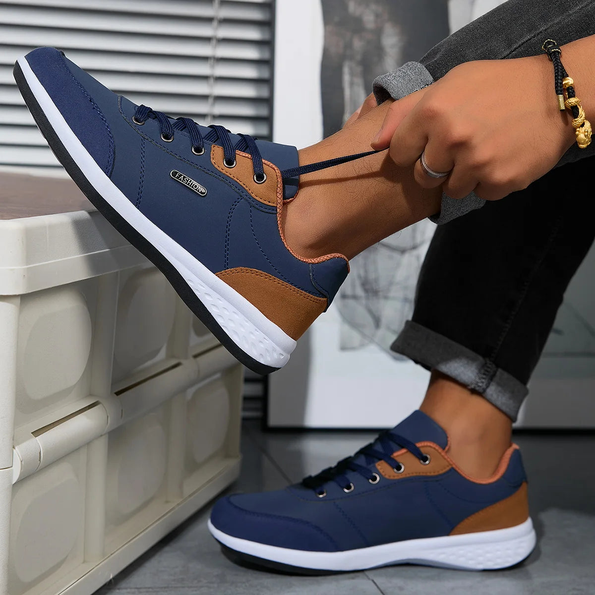 Tênis Masculino Casual De Couro